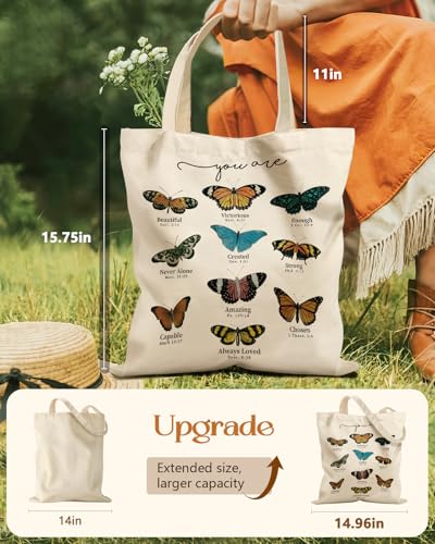 Miss Adola Aesthetic Tote Bag for Girls - with Magnetic Buckle and Zipper Inner Pocket for Women Lady Canvas Cotton Tote Bag - color: Nine Butterflies