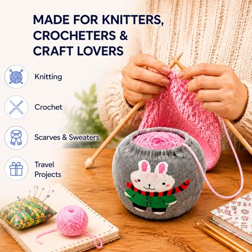 Yarn Ball Sleeve, Stretch Center Pull Yarn Cake Cover Keeps Yarn Organized | 6 Pack Reusable Yarn Cozy Holders for Knitting, Crochet & Craft Projects, Soft Elastic Bunny Skein Covers