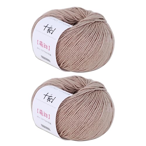 Fine Weight Knitted and Crocheted Cotton Yarn, 100% Long Staple Cotton Yarn, Baby Sports, 2 Packages of 100g/3.52oz (Per Skein 50g/162yards)-Brown Gray - color: PM13-Brown Gray