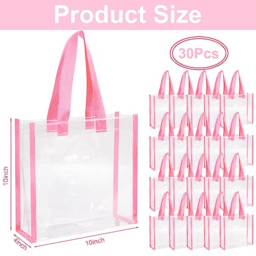 Paterr 30 Pcs Clear Tote Bag Stadium Approved Bulk 10 x 10 x 4 inch Plastic Tote Gifts Bags with Handle for Women Sports Gym(Pink) - color: Pink