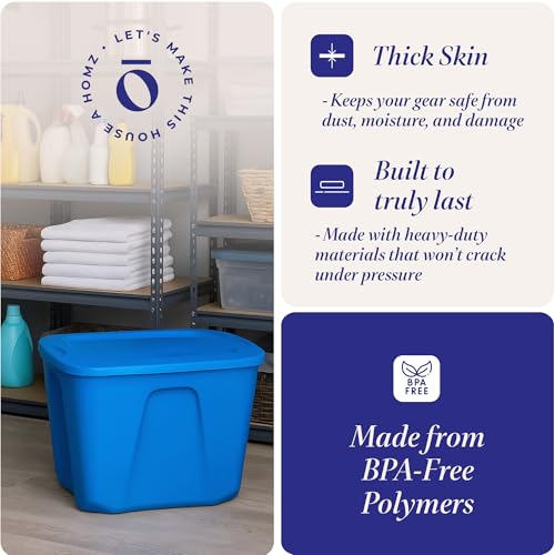 HOMZ 8-Pack Durable Molded Bin, Plastic Storage Containers with Lids, 18 Gallon, Blue - Stackable Organizer Totes and Boxes for Bedroom, Kitchen, and Garage Organization - color: Blue, size: 8 Pack