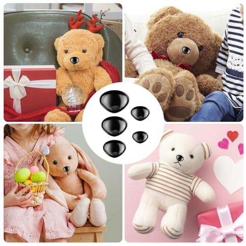 KALIONE 100 Pcs Large Safety Noses for Stuffed Animals, 15mm 18mm 22mm 24mm 30mm, Doll Noses with Washers Plastic Safety Noses for Crochet Animals Craft Puppet Plush Bear Accessories(Black)