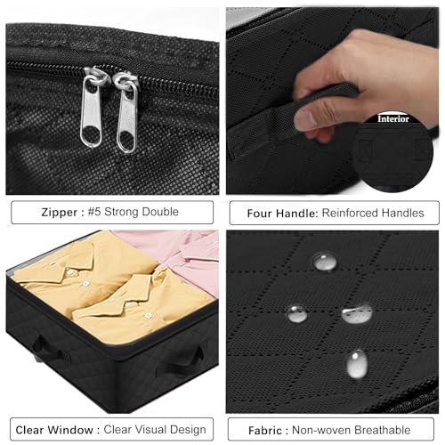 BiCINE 90L Under Bed Storage Containers, 2 Pack Foldable Closet Organizers and Storage Bins with Lid Clothes Underbed Storage Bags for Wrapping Paper, Blanket, Comforter, Towels, Sweaters, Pillows - color: Black - 2 Pack