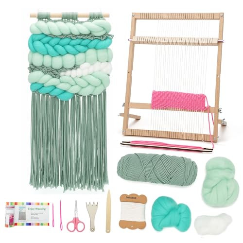Weaving Loom for Beginners Adults/Kids and 1 Set of Weaving Works Complete Yarn Kit with Detailed Friendly Instructions, Parents and Children in The Holiday Experience Weaving Brings Fun Green - size: A5FT