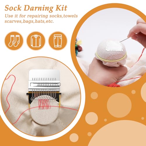 Windspeed Darning Mushroom for Socks Darner Kit | with 14 Hooks Small WeavingLoom 9 Large Eye Needles 50 Colors Thread, Socks Sewing Supplies, Ideal DIY Socks Handicraft