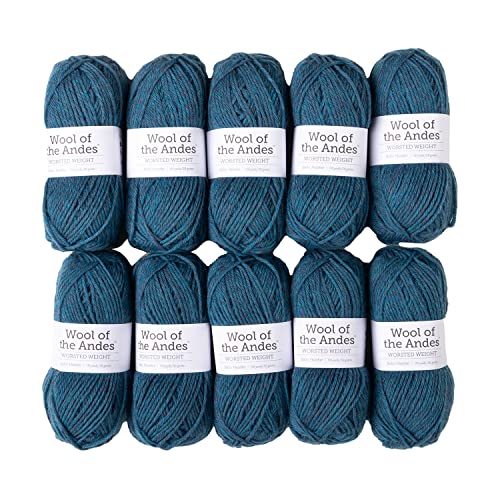 Knit Picks Wool of the Andes Blue 100% Wool Yarn Pack for Knitting | 10 skeins (500g total) of soft worsted weight crocheting yarn in Baltic Heather color, good for felting. - color: Baltic Heather