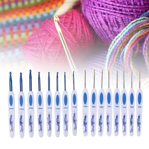 Crochet Hooks Set, 16 PCS Ergonomic Crochet Hooks Set Metal Crochet Hook Set Crochet Hooks Kit with Case Hand Knitting Yarn (Blue) - color: Blue