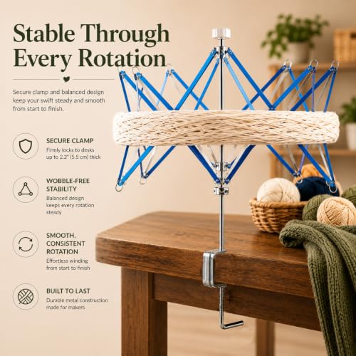 ClarArti - Yarn Swift – Smooth Rotating Umbrella Swift for Knitting, Crochet, Skeins & Hanks