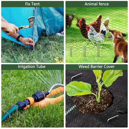 AMAGABELI 10 Inch 200 Pack Galvanized Landscape Staples 11 Gauge Anti-Rust Heavy Duty Garden Stakes Plant Cover Spikes U-Shaped Sod Pins Fence Stakes for Weed Barrier,Irrigation Tubing,Decoration - size: 10 Inch