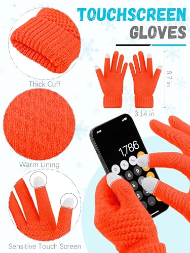 LOROME Winter Beanie Hat Scarf Gloves, Warm Fleece Knit Neck Scarf Set Gift | Hats Gloves Scarf Set, Touchscreen Gloves, Universal Size Neck Scarf Set Winter Gifts for Unisex Adult Winter Wear - color: Fluorescent Orange