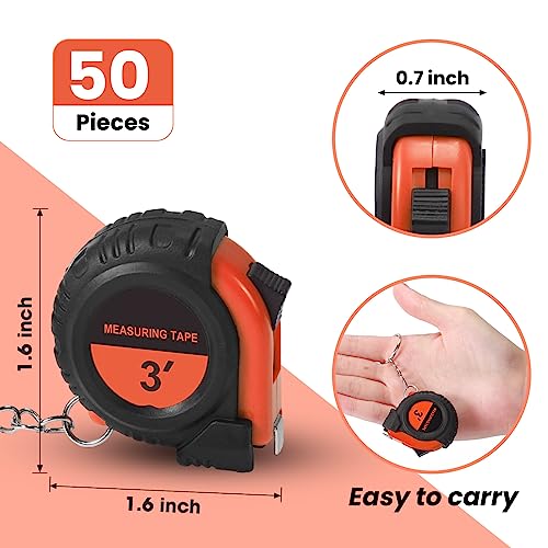 Xuhal 50 Pcs Mini Tape Measure Keychain Bulk, 3ft Retractable Favors, Orange - color: Orange