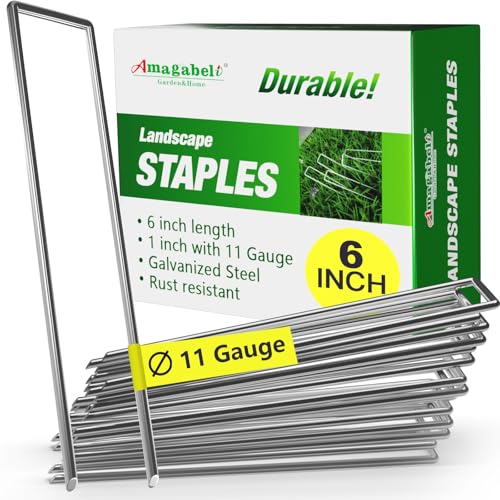 AMAGABELI 6 Inch 200 Pack Galvanized Landscape Staples 11 Gauge Anti-Rust Heavy Duty Garden Stakes Plant Cover Spikes U-Shaped Sod Pins Fence Stakes for Weed Barrier,Irrigation Tubing,Lawns,Decoration - size: 6 Inch