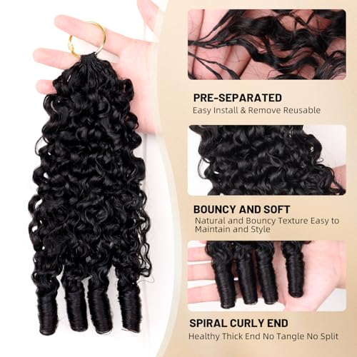 Feather Crochet Human Hair 18 Inch 3C4A Burmese Curly 15A 100% Human Hair Bundles 60g 45 Strands Pre-Separated Crochet Hair for Black Women Burmese Curly Invisible Crochet Hair Extensions - color: Burmese Curly Crochet Hair with Spiral End, size: 18 Inch