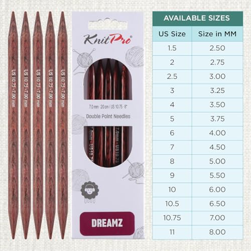 KnitPro Dreamz Double Pointed Needles 8" (20cm) | US Size 10.75 (7mm) - size: US 10.75 (7mm)