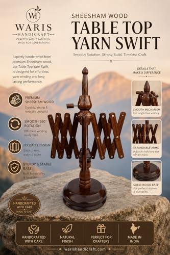 Wooden Yarn Ball Winder with Tabletop Umbrella Yarn Swift Combo, Handcrafted Solid Wood Yarn Winding Set, Adjustable Swift for Knitting, Crocheting & Fiber Arts, Easy Clamp-On Design