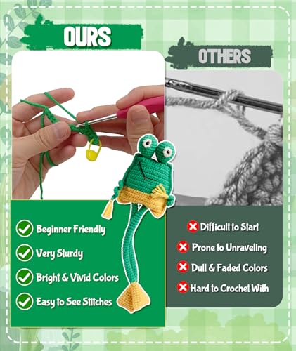 Totiro Crochet Kit for Beginners, Long-Legged Frog Amigurumi Starter Kit, Easy DIY Craft Set with Step-by-Step Video Tutorials, Animal Crochet Pattern Learning Kit for Teens Adults Birthday Gift - color: Frog