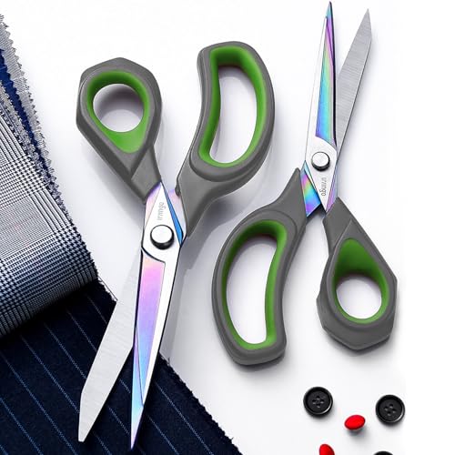 LIVINGO Fabric Scissors 9.5" Professional Sewing Shears All Purpose | Titanium Coated Steel Blade, Precision Cutting Control, Cloth Paper Leather Crafting Supplies - color: Gray / Green, size: 9.5"