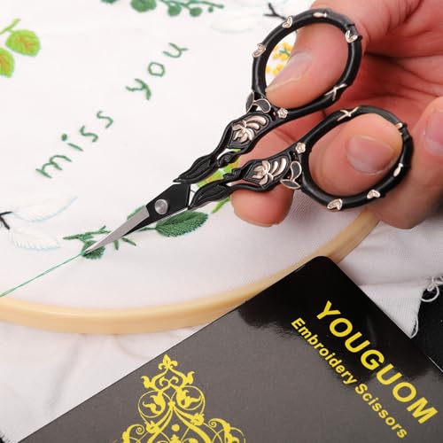 YOUGUOM Sewing Embroidery Scissors with Cover, Crochet Snips | Small, Sharp, Precision, Left/Right Handed, DIY Tool Kit, for Craft, Needlework, Cross Stitch, Yarn, Detail, Threading, Black - color: Golden Black