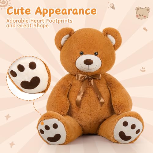 MorisMos 47inch Giant Teddy Bear Stuffed Animal 4ft, Big Teddy Bear Plush for Baby Shower, Life Size Stuffed Bear Gifts for Kids, Girls, Girlfriend, Women on Valentine, Christmas, Birthday（Brown） - color: Brown, size: 4 ft