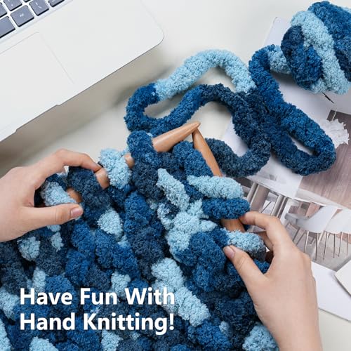 Cozyful Chunky Yarn for Hand Knitting - #10 Chunky Chenille Blanket Yarn, Jumbo Big Thick Chunky Yarns for Crocheting, Tie Dye Bulky Knit Yarns, 8 Skein (20 yds 8 oz Each Skein), Navy & Multi Blue - color: Navy & Multi Blue