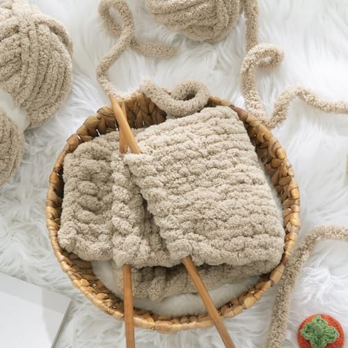 HOMBYS Khaki Chunky Chenille Yarn for Hand Knitting,Fluffy Soft Jumbo Yarn Crocheting,Super Bulky Big Yarn for Chunky Blanket,Large Thick Arm Knitting Yarn,8 Pack Plush Fuzzy Yarn - color: Khaki