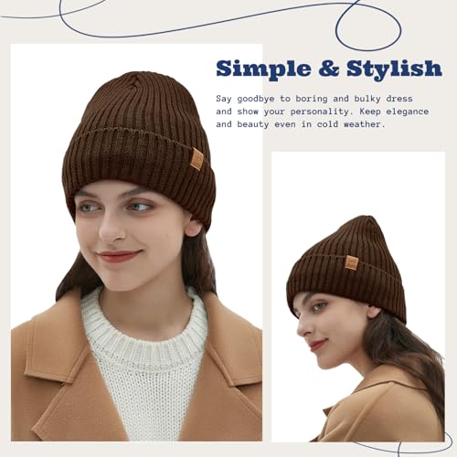 ACUSHLA Waterproof Windproof Winter Hat for Men Women Fleece-Lined Beanie - color: Brown