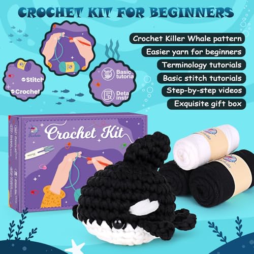 Crochetta Crochet Kit for Beginners, Crochet Starter Kit w Step-by-Step Video Tutorials, Beginner Crochet Kit for Adults Kids Women Men Complete Kit Included (Killer Whale) - color: KillerWhale