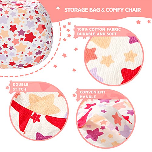 WEKAPO Stuffed Animal Storage Bean Bag Chair Cover for Kids | Stuffable Zipper Beanbag for Organizing Children Plush Toys Large Premium Cotton Canvas (Large Star, X-Large) - color: Large Star, size: X-Large