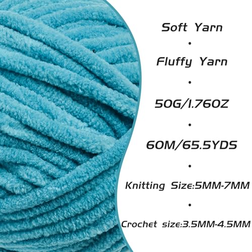 3 Pack Lake Blue Fluffy Velvet Yarn for Crocheting, Chunky Chenille Baby Blanket Yarn for Crochet, Soft Fuzzy Puzzle Yarn for Knitting, (50g/1.77oz Each) Bulky Thick Amigurumi Crochet Yarns - color: 3 Lake Blue