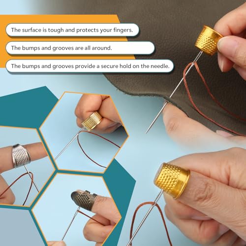 ZMAAGG Thimbles for Hand Sewing, 8 PCS Sewing Thimble, Metal Thimble | Thimbles for Hand Embroidery, Thimbles for Hand Quilting, Leather Thimble for Sewing, Embroidery - size: Basic Version