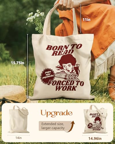 Miss Adola Aesthetic Tote Bag for Girls - with Magnetic Buckle and Zipper Inner Pocket for Women Lady Canvas Cotton Tote Bag - color: Reading Girl