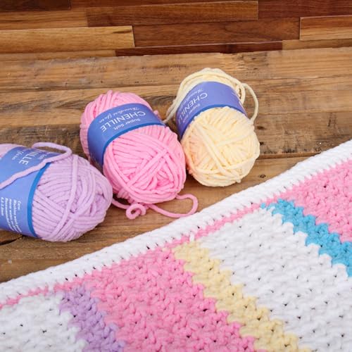 ThreadArt 3 Pack Chenille Yarn for Crochet, #5, Blush Pink 04 | Super soft plush chenille yarn for crochet, knitting, amigurumi, blankets and toys. Fluffy #5 weight, 50g/60yd skeins. - color: BLUSH PINK, size: 3 PACK