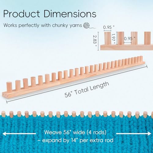 LITURTOO 55" Chunky Blanket Loom - Loom for DIY Throw Blankets, Adjustable Size Hand Knitting Yarn Chunky,No Needles Required,Beginner Friendly Yarn Craft - size: 55" - Natural Wood Color