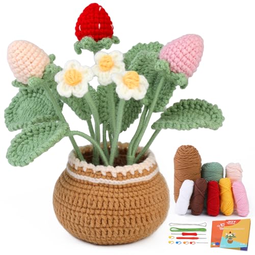 kgxulr Crochet Kit, Strawberry Beginner Crochet Kit for Adult, Knitting Kit | Crochet Kit for Beginners, Crochet Flower Kit, Beginner Crochet Kit for Adults with Step-by-Step Video Tutorials - color: A-Strawberry