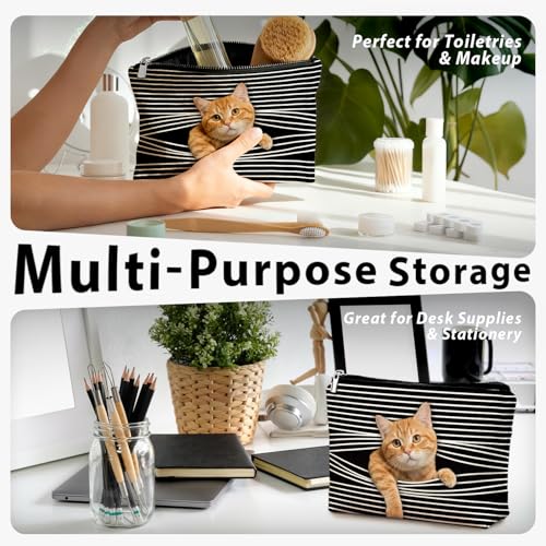 Funny Orange Cat Makeup Bag & Travel Pouches for Toiletries, Funny Orange Cat Gifts for Women & Teen Girls, Cats Gifts Lovers for Travel，Kitty Cosmetic Zipper Travel Toiletry Bag - color: 02-Cat(05)-Orange Cat