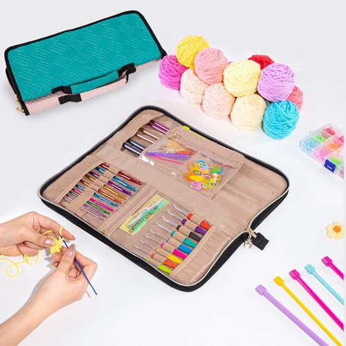 Knitting Needles Case (up to 14 Inches) - Needle & Crochet Hook Organizer - color: Pink, size: 14 Inches