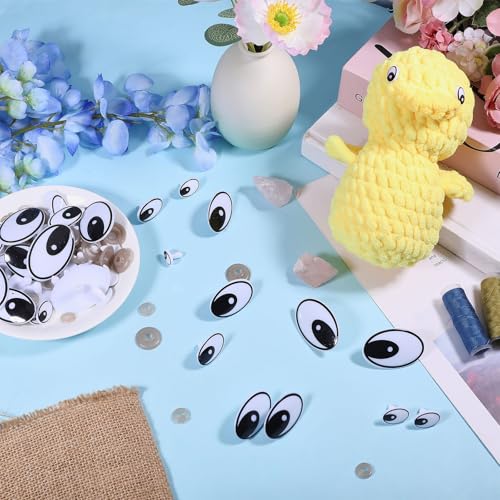 GLOBLELAND 140 Set 6 Sizes Black Eye Safety Craft Eyes Plastic Doll Craft Round Safety Eyes DIY Accessories with Spacer for DIY Doll Bear Puppet Plush Animal Making