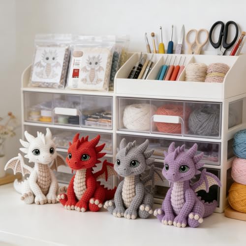 Crochet Kit, DIY Dragon Doll Crochet Set with Yarn, Hook, Craft Accessories and Filling Cotton, Purple Dragon - color: Purple