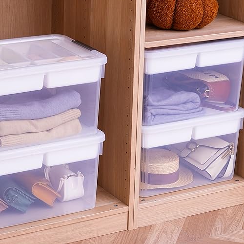 Citylife 32QT 4Packs Clear Craft Organizers and Storage Box with Tray | Stackable Art Supply Organizer Storage Bins with Lids for Beads, Markers, Sewing, Tools, Clothes, Files, Office Supplies - size: 32 Qt- 4 Pack