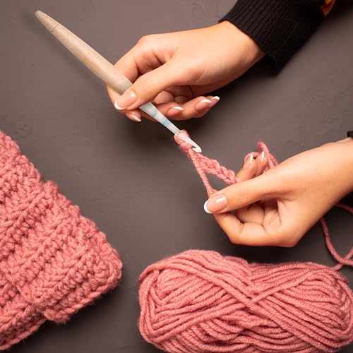 Ommi Ergonomic Handle Crochet Hooks | Handcrafted 6.7’’ Mango Wood Crochet Hook | Knitting Needle, Craft Yarn Weave | Best Gift! (Blue & Wood, 5 mm) - color: Blue & Wood, 5 mm