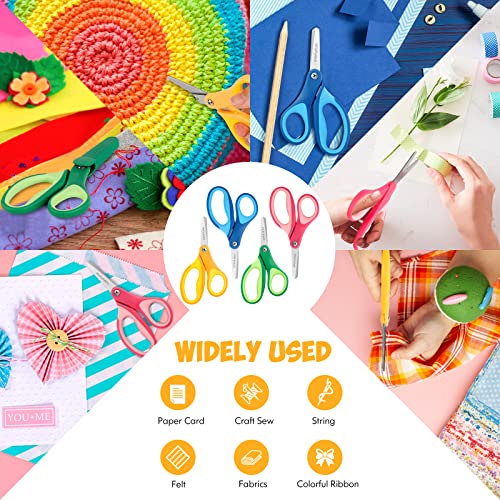 Huhuhero 5" Kids Scissors, Small Safety Toddler Blunt Tip Scissors, 4 Pack | Right & Left Handed, Premium Stainless Steel Blades, Soft Grip Handle, Scissors Set for Child Kids Classroom Craft Cutting