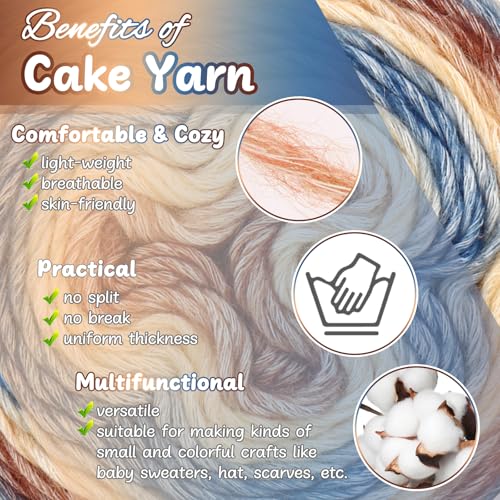 Aeelike Cake Yarn for Crocheting, Soft Ombre Crochet Yarn, Khaki Gradient | 3 PCS #3 Light weight 100g(3.52oz) 245m( 267yards), 60% Cotton Blend Gradient Yarn for Blanket Scarves DIY Crafts, Ideal Gift - color: Khaki Gradient, size: 3 pcs