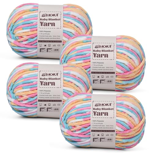Fluffy Chunky Yarn for Crocheting, Chenille Crochet Yarn 6 Super Bulky, 4 Pack of 161 yds/7.76 oz Baby Blanket Yarn, Soft Velvet Yarns for Knitting Amigurumi&DIY Crafts/Hats/Socks(4 Candy) - color: 4 Candy