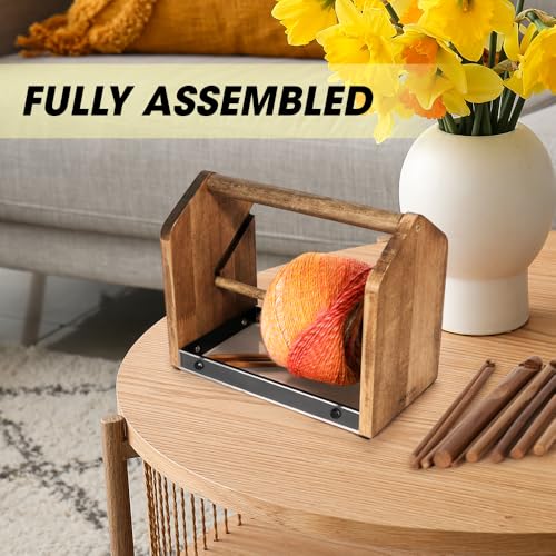 J JACKCUBE DESIGN Wooden Yarn Holder with Storage Tray and 12 Crochet Hooks, Anti-Slip Yarn Dispenser for Knitting & Crochet, Portable Organizer for Craft Supplies(Black) - MK1310A - color: Black