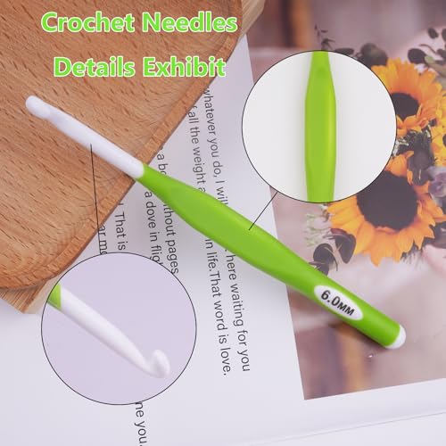 Hobekoee 6mm Crochet Hook,Extra Long Crochet Hooks with Soft Ergonomic Handle for Arthritic Hands,Multicolor Crochet Needles for Beginners and Experiencer - size: 6mm