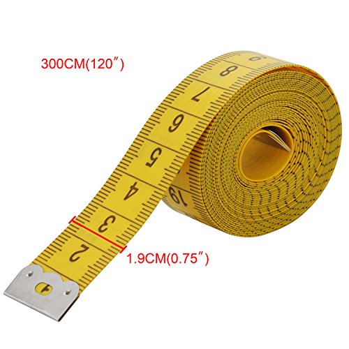 Wisdompro 120" Soft Tape Measure for Sewing, Cloth, Body Measuring, Yellow | PVC Fiberglass 300 cm Ruler, 0.75 Inch Wide, Tailor's Flexible Fabric Measurement, Indexed in Metric & Standard Units, Single - color: 120 Inch, 1 Pack Yellow