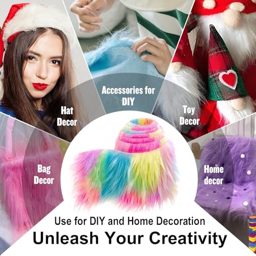 Rainbow 2x60Inch Faux Fur Shaggy Plush Faux Fur, Fabric Precut Strips Fluffy Fuzzy Faux Fur, Craft Beard Hair, Beard Miniature Dolls Rugs Mats Gift, Winter Halloween Christmas Costume Party Decor - color: Rainbow