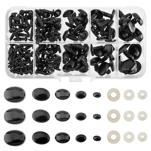 SUPERFINDINGS 250Pcs Safety Eyes and Noses with Washers 5 Size 6/8/11/14/17mm Resin Craft Doll Eyes Oval Plastic Bear Eyes and Noses for Stuffed Animals Amigurumi Craft Doll Teddy Bear Supplies