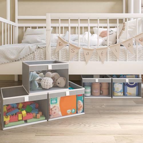 Linen Closet Organizers and Storage, Closet Storage Bins Basket Organizer, Foldable Organization Baskets with Mesh Window for Clothes Towels and Toys, 14.5" x 14.5" x 10.25", Gray, 4 pack - color: Gray-4Pack, size: 14 ½"L x 14 ½"W x 10 ¼"H