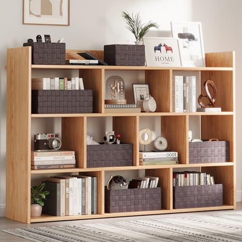Storage Baskets: 6 Pack Stackable Woven Storage Bins, Brown | Decorative Woven Baskets for Organizing with Built-In Handles for Shelves, Closets, Cabinets and Cubbies, Gift Small Basket - color: Brown, size: 6 pack